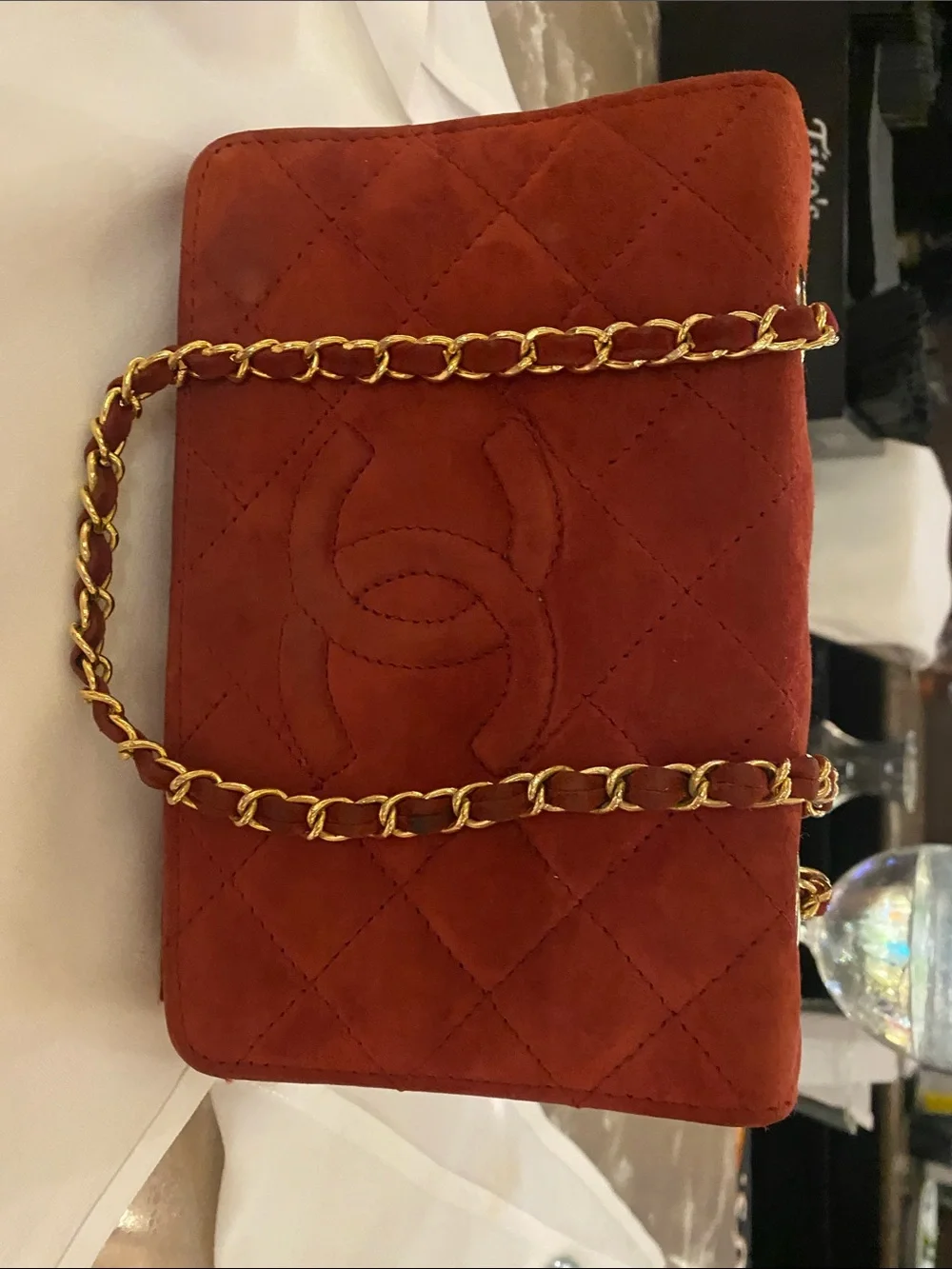 CHANEL Quilted Suede Chain Crossbody in Rust - Picture 1 of 1